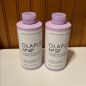 OLAPLEX No.4P and No.5P Blonde Enhancer Set - Purple -open bottles , mostly full